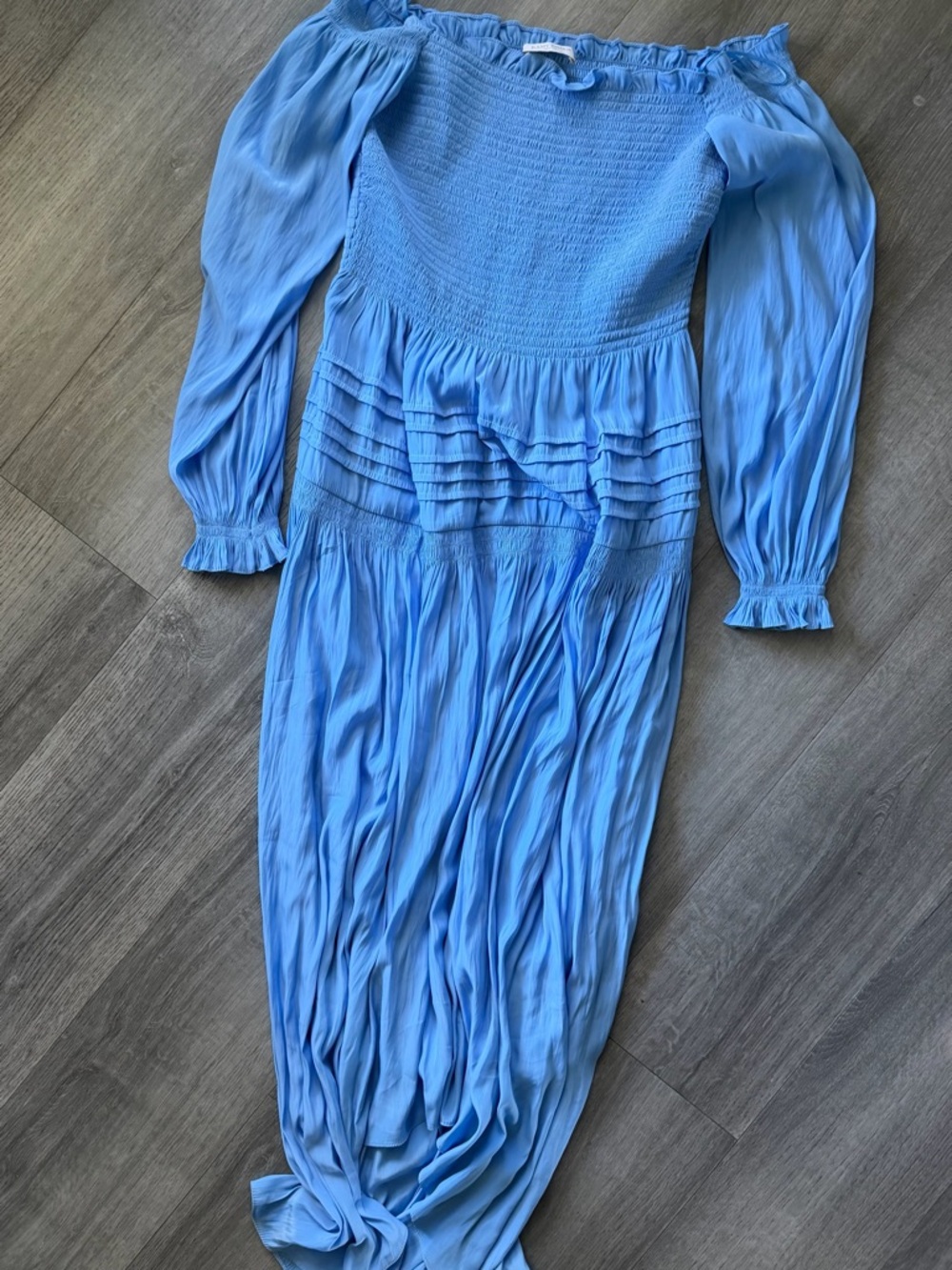 Ramy Brook Sky Blue Off-the-Shoulder Smocked Maxi Dress